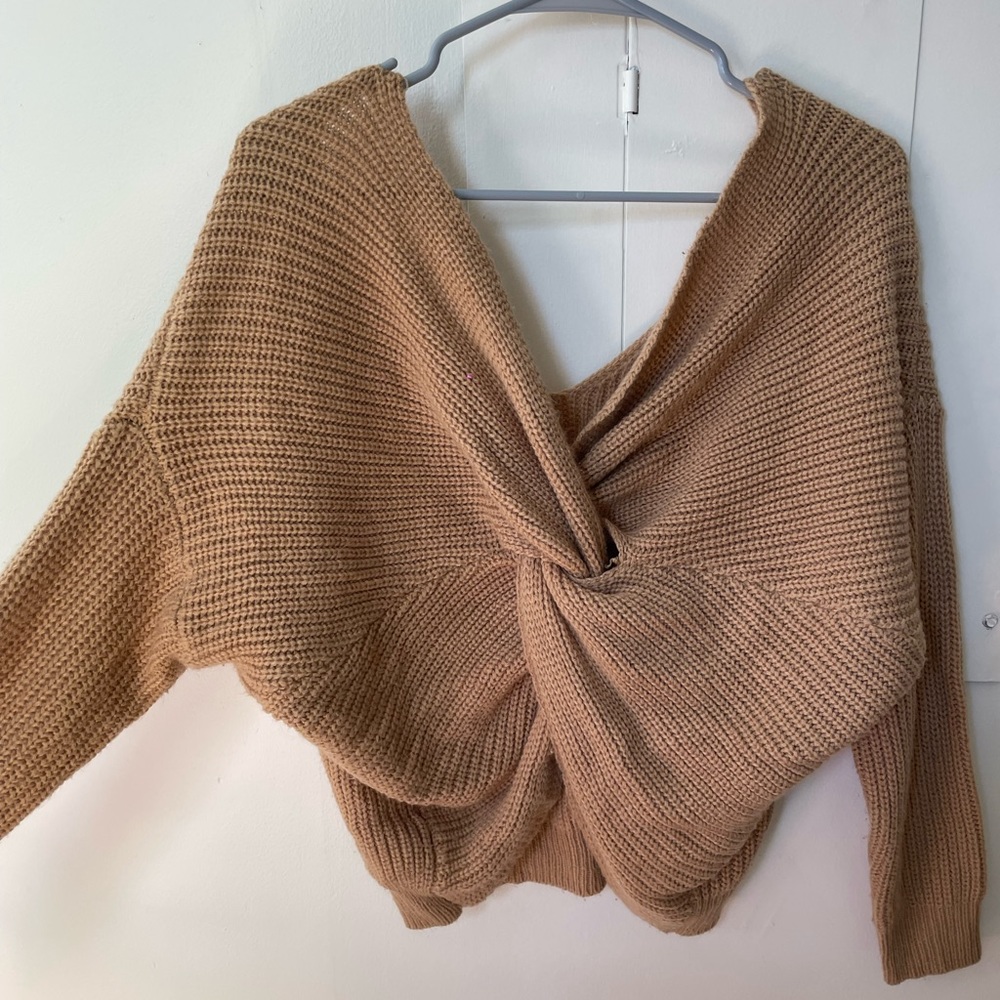 Taupe Oversized Cross-back Sweater